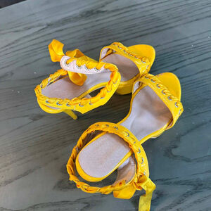 Women's Yellow Platform Lace-Up Heels Size 10